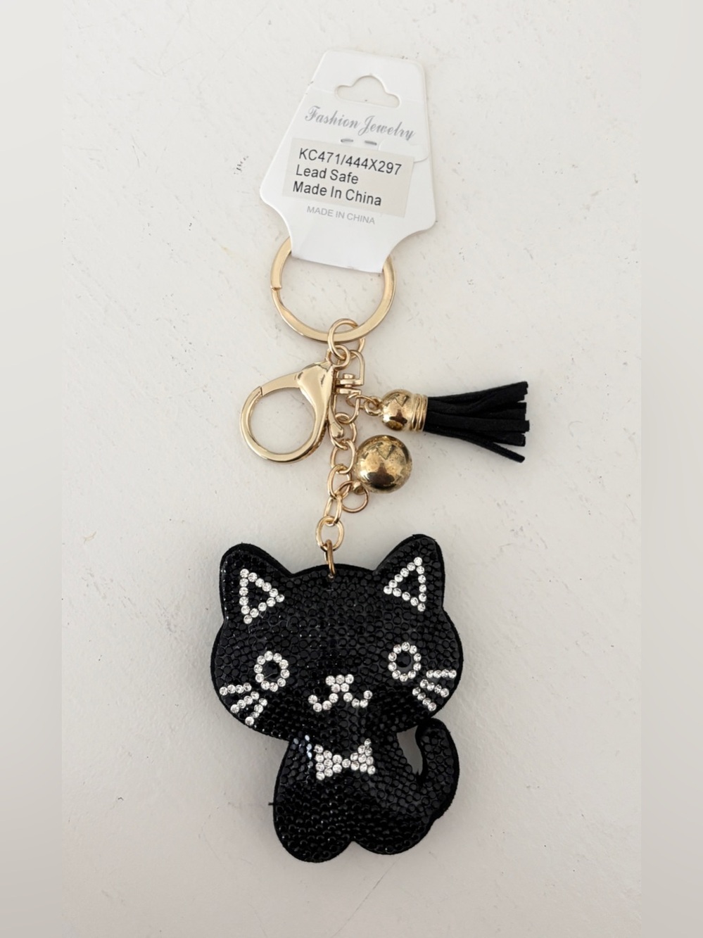 Black Cat Bag Charm Keychain Sparkly Kitty with Tassel - Picture 5 of 6